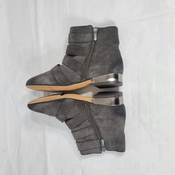 Sam Edelman Nolan Women Size 6M Ankle Bootie Boots Gray Leather Zip Buckle - Picture 3 of 8